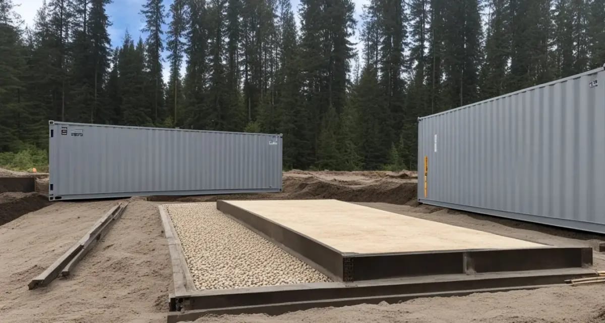 Vorbereitete Betonplatte vor dem Aufstellen eines Seecontainers